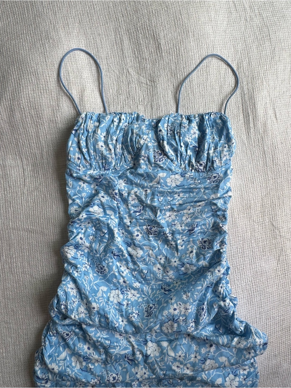 Light Blue Floral Spaghetti Strap Dress